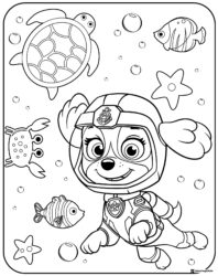 Zuma Coloring Page in Diving Gear with Sea Animals